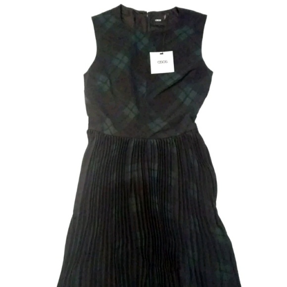 💜ASOS Skater Dress with Pleated Skirt Plaid Sz 0 - Picture 3 of 8